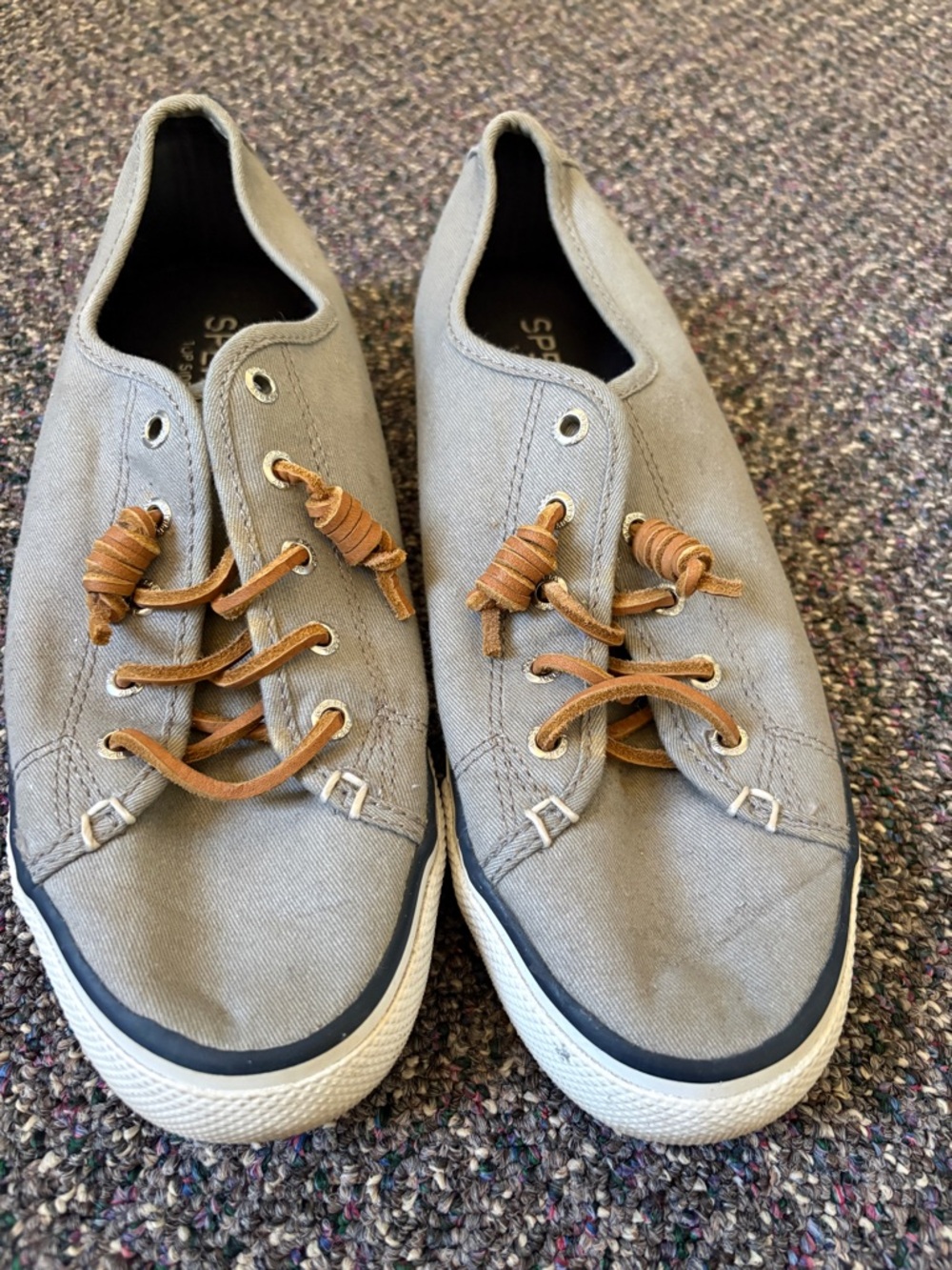 Sperry Gray Canvas Slip-On Sneakers with Brown Laces
